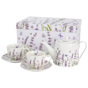 Conjunto lavender, porcelana tetera + 2 tazas