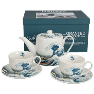 Conjunto wave, porcelana tetera + 2 tazas