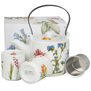 Conjunto nature, porcelana tetera + 2 tazas