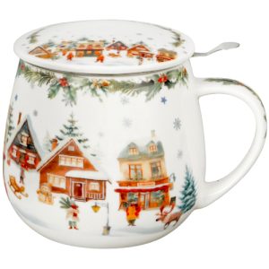 Caneca village, porcelana 0,40 l. filtro tampa